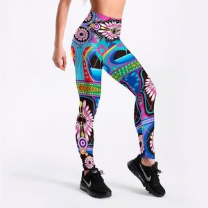 Sexy Retro Colored Ethnic Flower Legging
